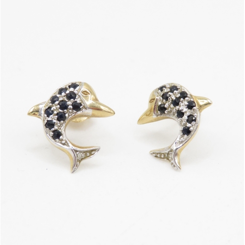 175 - 9ct gold sapphire and diamond dolphin earrings (1.4g)