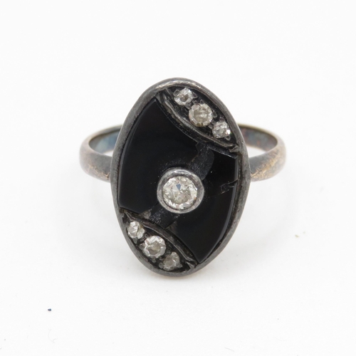 219 - 9ct gold and silver diamond and onyx dress ring *as found* (2.5g) Size L