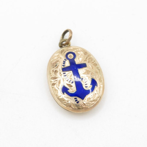 221 - 9ct gold mourning locket with enamel anchor detail (2.8g)