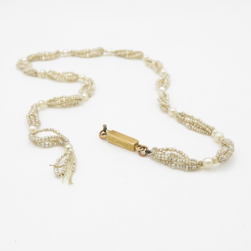 343 - 14ct gold clasped pearl necklace, as found (6.2g)