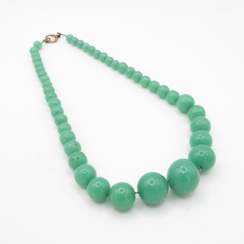 349 - 9ct gold clasped glass bead necklace (76.2g)