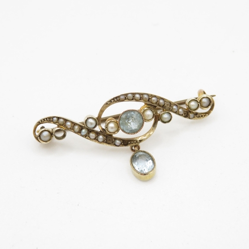 9ct gold pearl and paste set brooch, as found (3.3g)