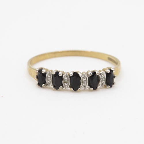 100 - 9ct gold sapphire & diamond half eternity ring (1.4g) Size T 1/2