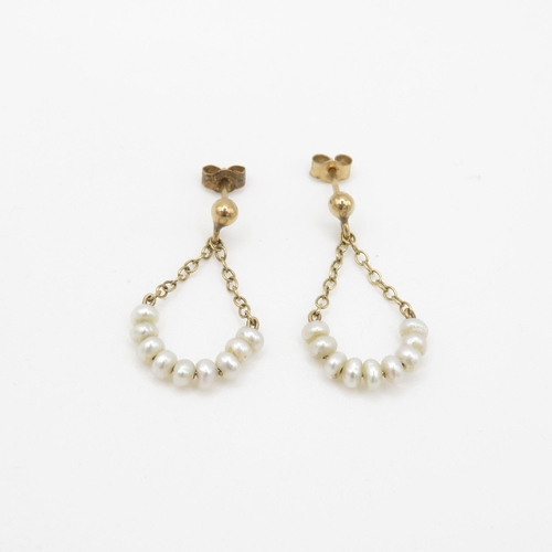 144 - 9ct gold cultured pearl drop earrings (1.2g)