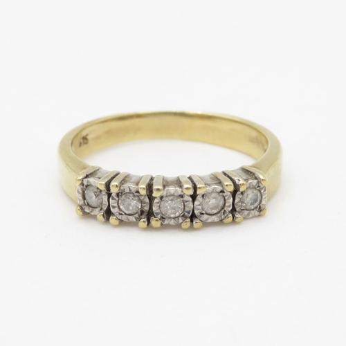 159 - 9ct gold five stone diamond ring (2.5g) Size O