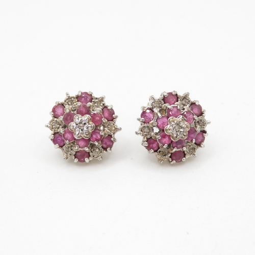 189 - 9ct gold ruby & diamond cluster stud earrings (3.7g)