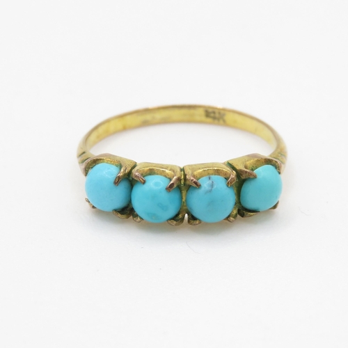 80 - 14ct gold turquoise four stone ring (2g) Size N