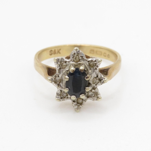 92 - 9ct gold vintage sapphire & diamond cluster ring (2.5g) Size L