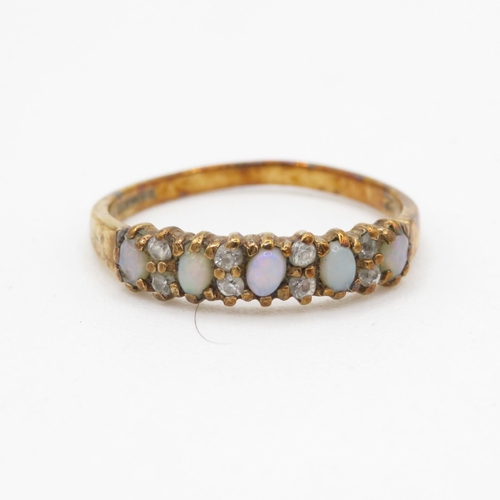 93 - 9ct gold opal & white gemstone half eternity ring (1.5g) Size N