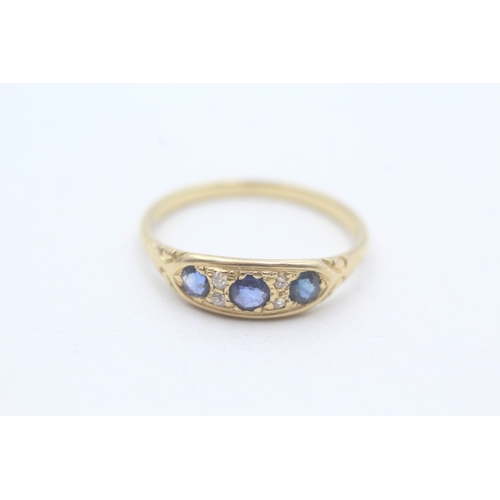 111 - 18ct gold vintage sapphire & diamond dress ring (3.4g) Size U