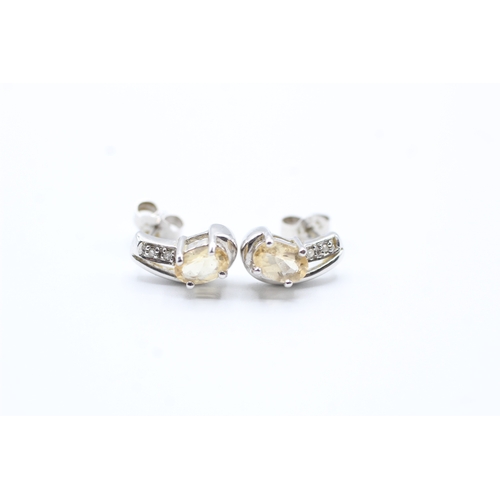 130 - 9ct gold citrine & diamond earrings (2.3g)