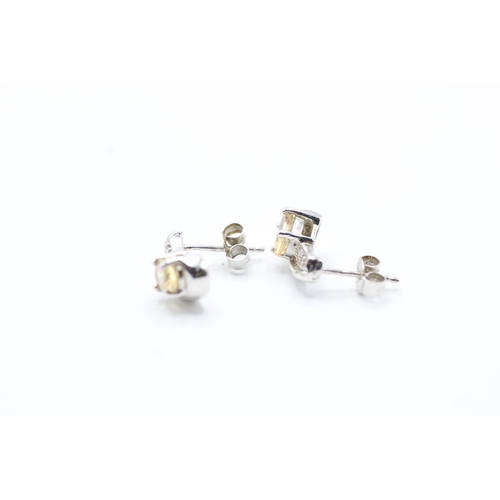 130 - 9ct gold citrine & diamond earrings (2.3g)