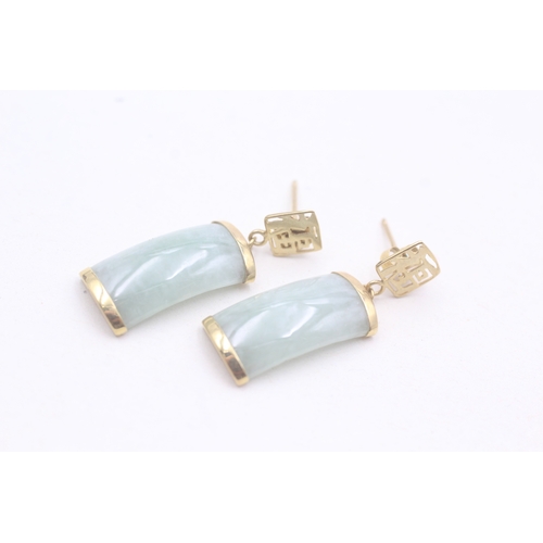 163 - 9ct gold jade drop stud earrings (3.3g)