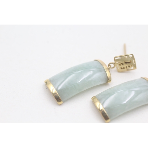 163 - 9ct gold jade drop stud earrings (3.3g)