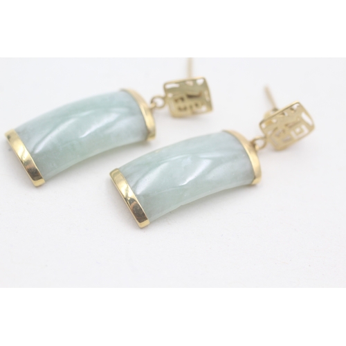 163 - 9ct gold jade drop stud earrings (3.3g)