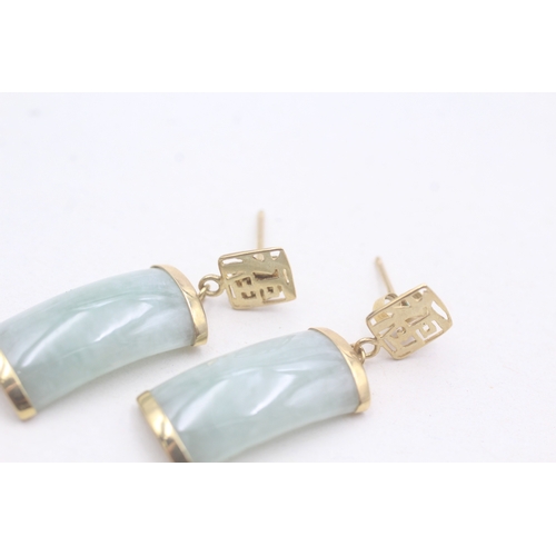 163 - 9ct gold jade drop stud earrings (3.3g)