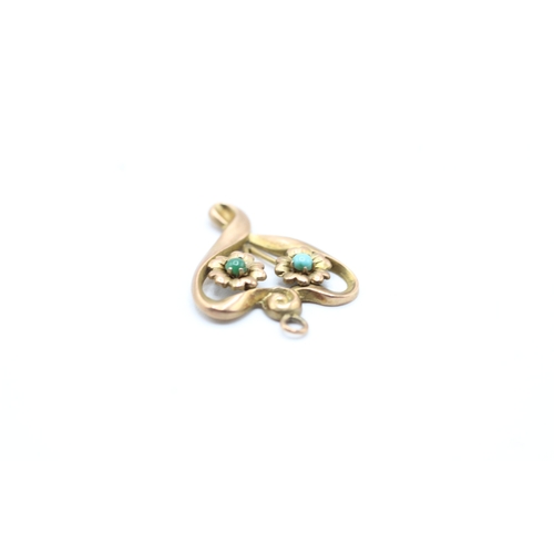 177 - 9ct gold antique turquoise floral charm (0.8g)