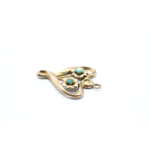 177 - 9ct gold antique turquoise floral charm (0.8g)