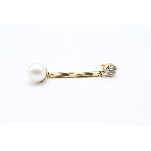 188 - 14ct gold diamond and cultured pearl drop earrings (4.1g)