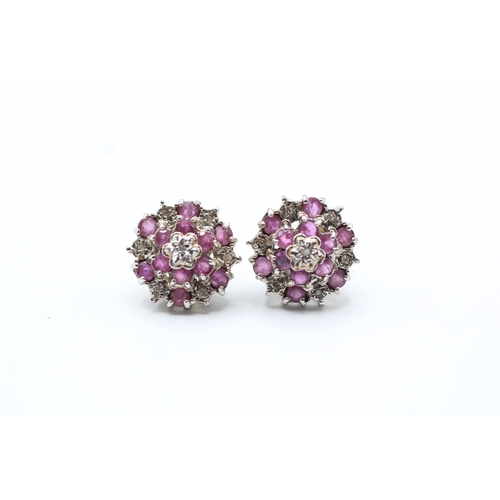 189 - 9ct gold ruby & diamond cluster stud earrings (3.7g)