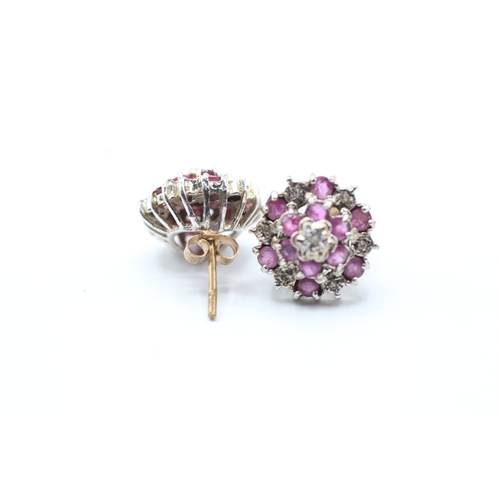 189 - 9ct gold ruby & diamond cluster stud earrings (3.7g)