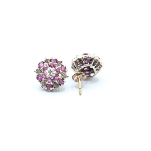 189 - 9ct gold ruby & diamond cluster stud earrings (3.7g)