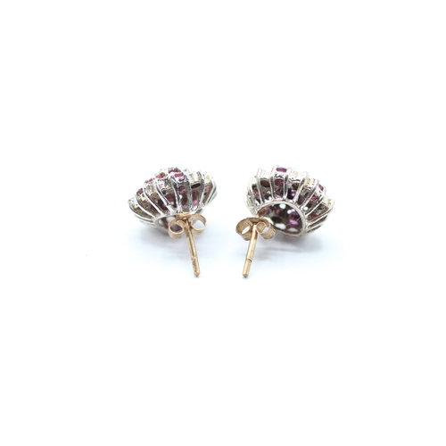 189 - 9ct gold ruby & diamond cluster stud earrings (3.7g)