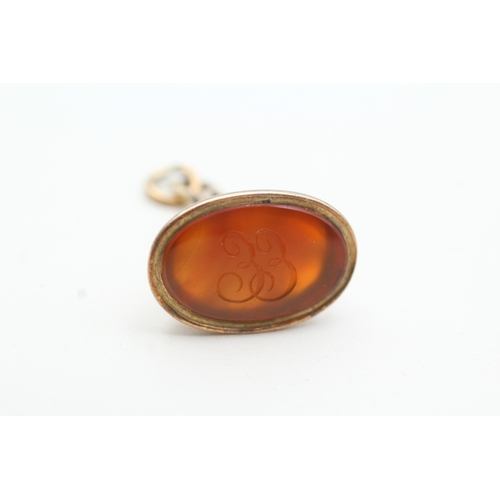 19 - 9ct gold carnelian intaglio wax seal fob (5.1g)