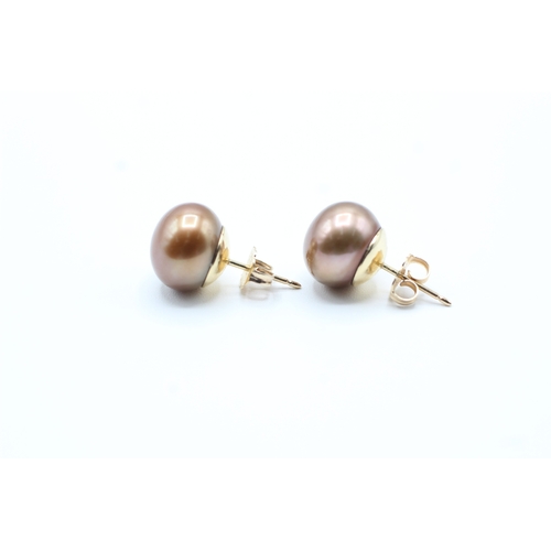 20 - 14ct gold brown cultured pearl stud earrings (3.8g)