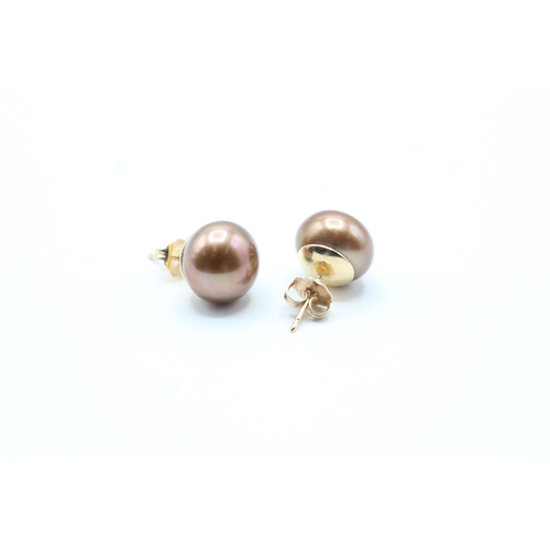 20 - 14ct gold brown cultured pearl stud earrings (3.8g)