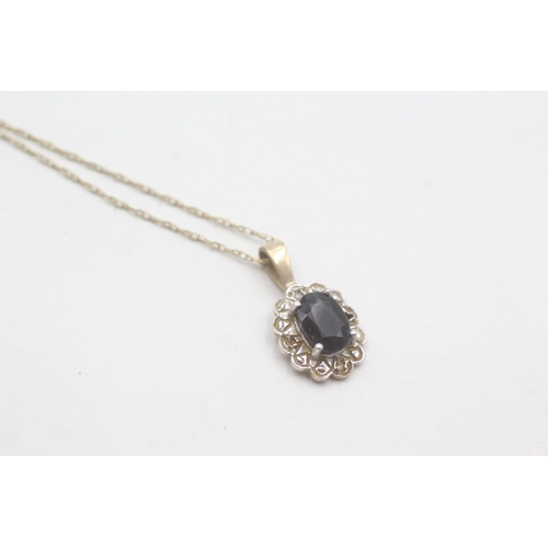 219 - 9ct gold vintage sapphire & diamond pendant necklace (1.7g)