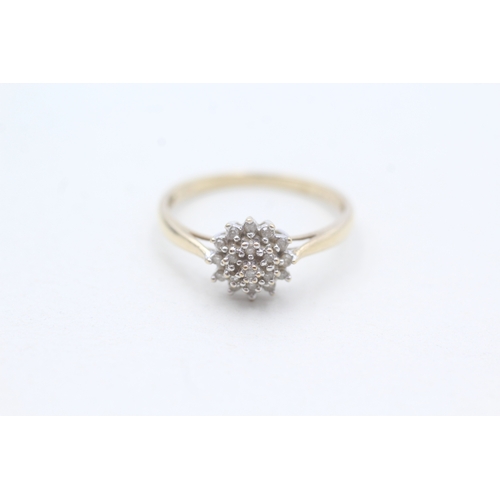 232 - 9ct gold diamond cluster ring (1.6g) Size P 1/2