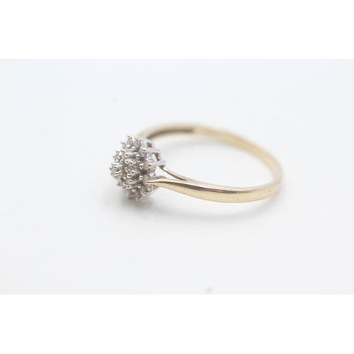 232 - 9ct gold diamond cluster ring (1.6g) Size P 1/2