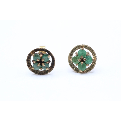 237 - 9ct gold emerald four stone stud earrings (1.6g)