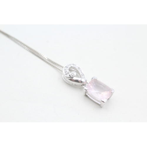 42 - 9ct gold pink & white gemstone pendant necklace (2.9g)