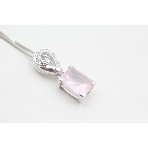 42 - 9ct gold pink & white gemstone pendant necklace (2.9g)