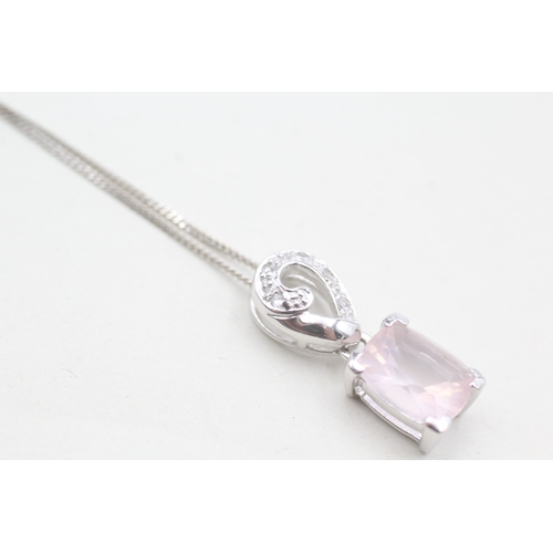 42 - 9ct gold pink & white gemstone pendant necklace (2.9g)