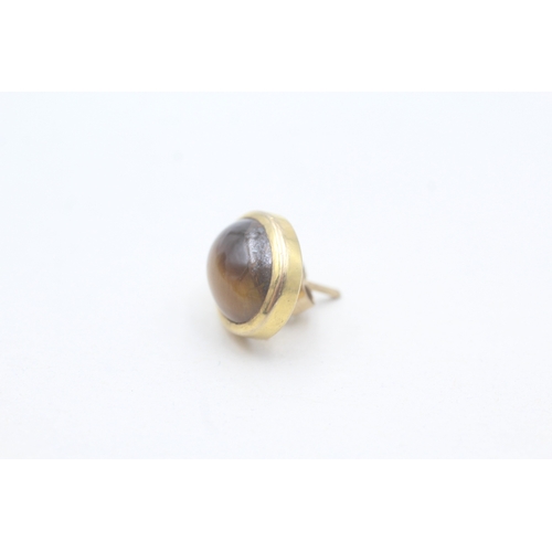 49 - 9ct gold tigers eye stud earrings (5.4g)