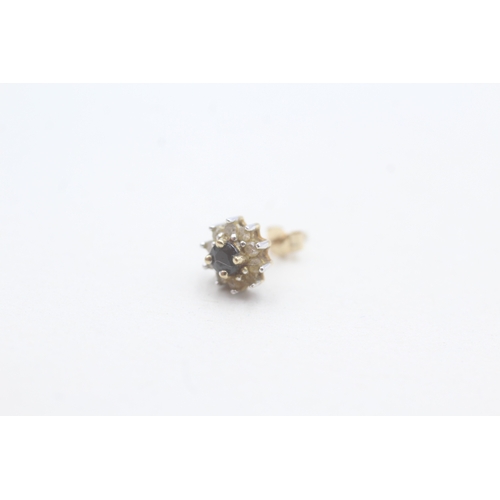 54 - 9ct gold sapphire and diamond flower cluster stud earrings (1g)