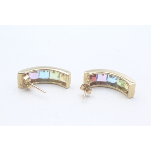 77 - 9ct gold multi-gemstone earrings, gemstones including: garnet, amethyst, topaz, peridot & citrine (3... 