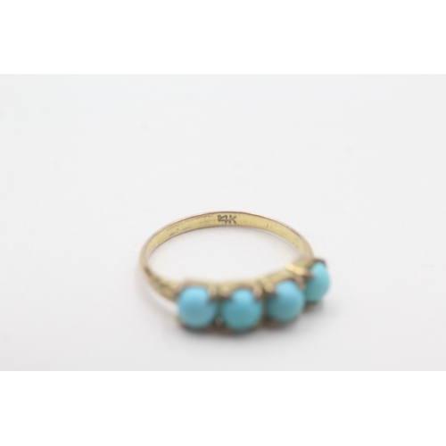 80 - 14ct gold turquoise four stone ring (2g) Size N