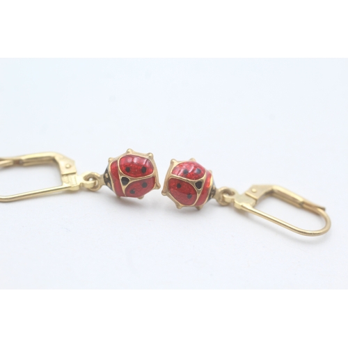 81 - 14ct gold ladybird enamel lever back earrings (2.1g)