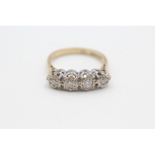 85 - 9ct gold vintage diamond set four stone eternity ring (2.8g) Size O