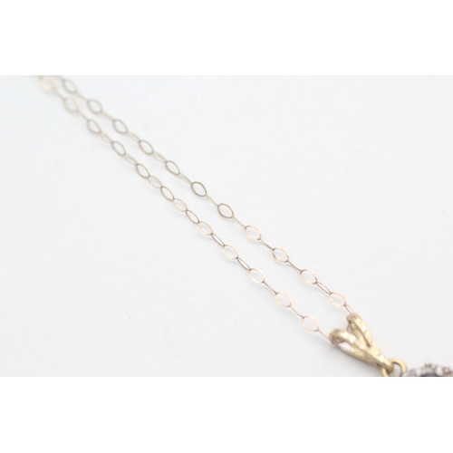 87 - 9ct gold sapphire and diamond pendant on chain (1.2g)