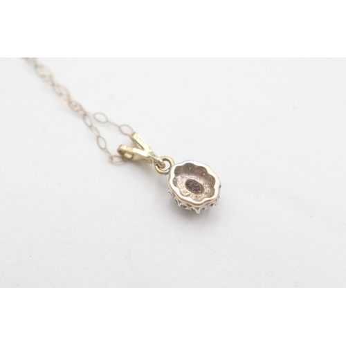 87 - 9ct gold sapphire and diamond pendant on chain (1.2g)