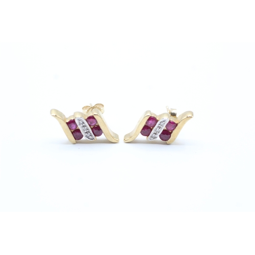 90 - 9ct gold ruby and diamond stud earrings (4.3g)