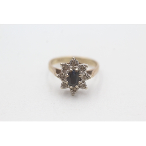 92 - 9ct gold vintage sapphire & diamond cluster ring (2.5g) Size L