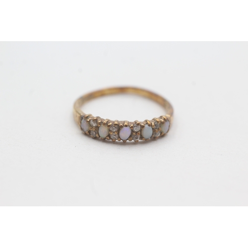 93 - 9ct gold opal & white gemstone half eternity ring (1.5g) Size N