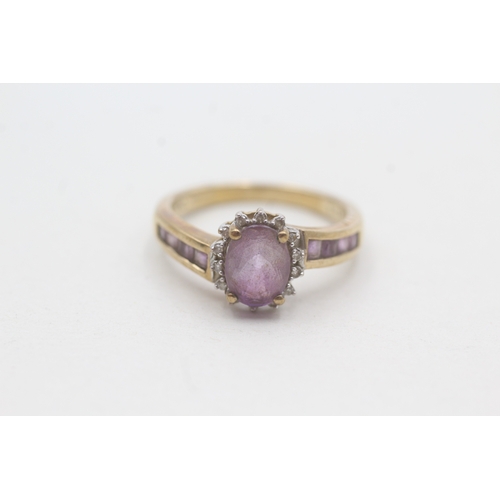 99 - 9ct gold amethyst & diamond dress ring (3g) Size O