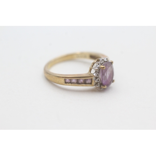 99 - 9ct gold amethyst & diamond dress ring (3g) Size O